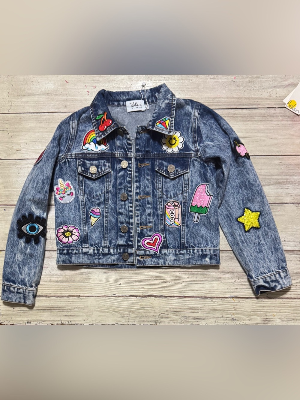 Lola + The Boys All About That Patch cropped denim jean jacket Girls 8
